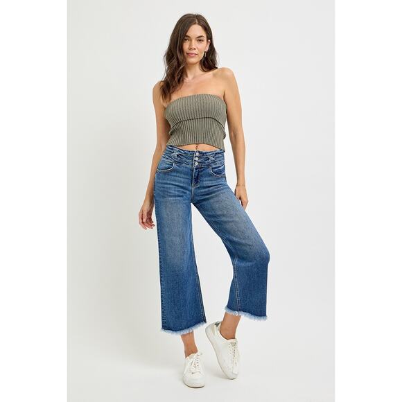 RISEN High Rise Crop Wide Leg Jeans w/Wide Band Detail - PWC21028 - Size 13/31 - Picture 6 of 6